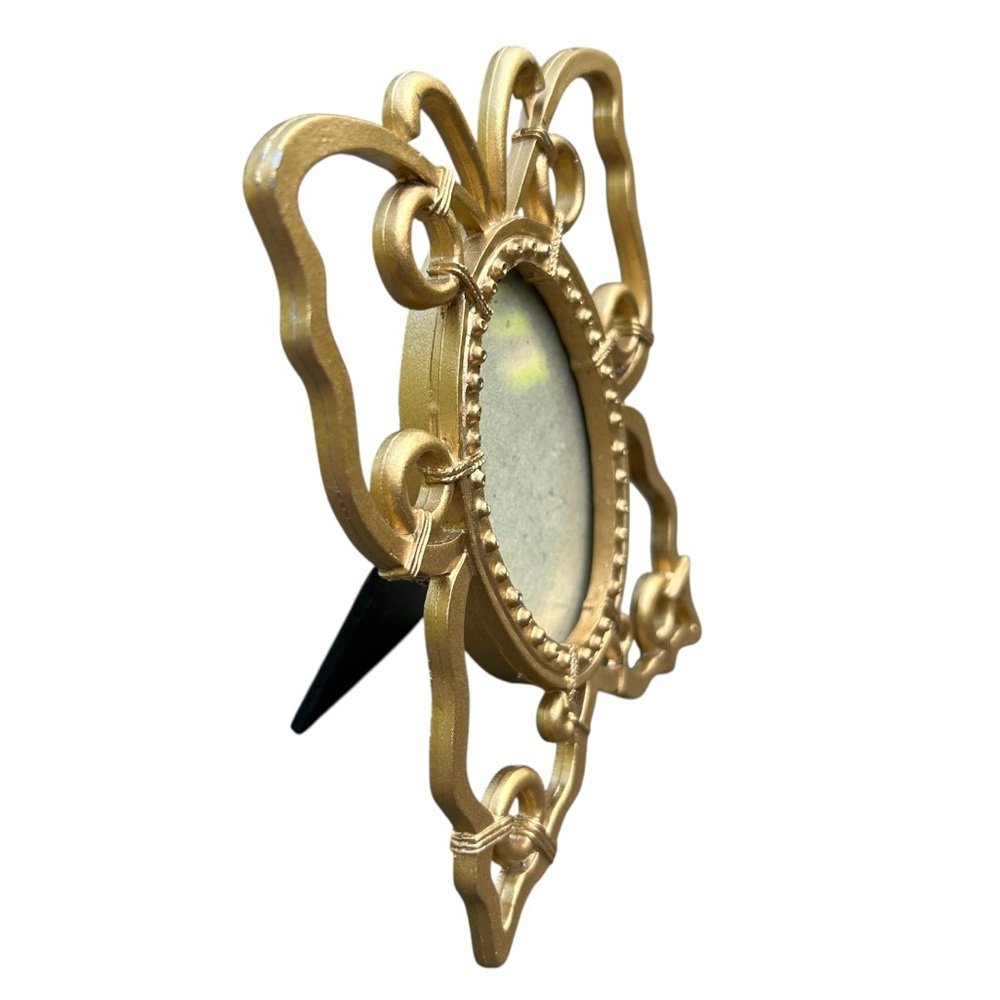Vintage Cast Iron Butterfly Frame Retro Gold Tone Oval Photo - Picture 3 of 9